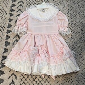 Vintage 90s Girls Dress Toddler Pink Ruffle Lace 4T